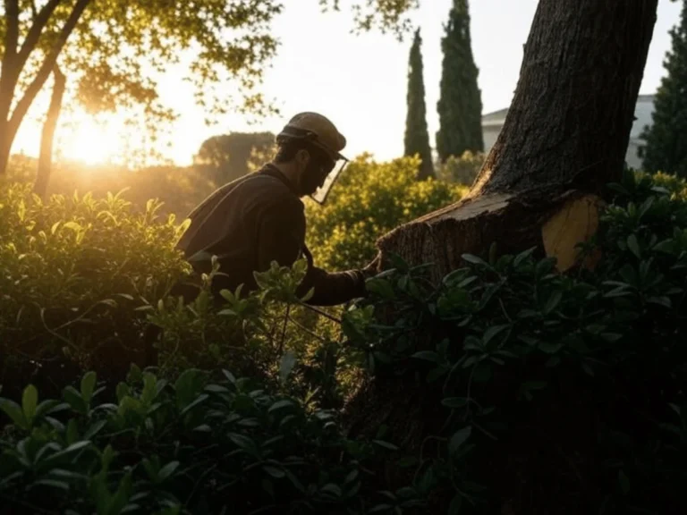 Travaux d’abattage d’arbres à Martigues, Bouches-du-Rhône, avec des techniques sécurisées.